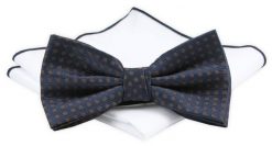 ZESTAW - Mucha z Poszetką Chattier - Granatowa, Brązowe Grochy. Niebieskie krawaty i muchy męskie Chattier, bez wzorów, eleganckie. Za 59.00 zł.