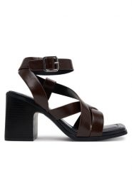 JENNY Sandały JY012768-1 Brązowy. Brązowe sandały damskie Jenny, bez wzorów, z materiału, bez obcasa, na słupku. Za 127.99 zł.