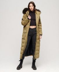Długi płaszcz z kapturem z futerka sztucznego SUPERDRY. Brązowe płaszcze damskie Superdry., bez wzorów, z bawełny, eleganckie. Za 749.05 zł.