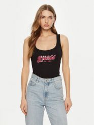 Guess Top W5RP03 KA0H1 Czarny Regular Fit. Czarne topy damskie Guess, xs, z aplikacjami, z bawełny, bez kołnierzyka. Za 119.99 zł.
