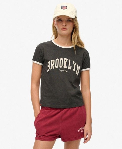 Dopasowana koszulka Ath Ess Ringer z bawełny organicznej. Zielone bluzki sportowe damskie Superdry., m, z bawełny, bez kołnierzyka, bez ramiączek. Za 148.85 zł.