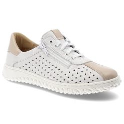Półbuty damskie Wasak, z perforowaną cholewką na lekkiej elastycznej podeszwie z bocznym zamkiem i subtelnymi wstawkami, białe, 0812. Białe półbuty damskie Wasak, bez wzorów, ze skóry, biznesowe, bez obcasa. Za 305.90 zł.