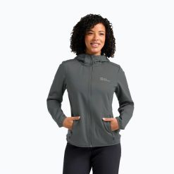 Kurtka softshell damska Jack Wolfskin Windhain Hoody. Zielone kurtki damskie Jack Wolfskin, l, bez wzorów, z softshellu, bez kaptura. Za 379.99 zł.