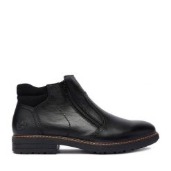 Botki Rieker. Czarne buty zimowe męskie Rieker, bez zapięcia. Za 439.99 zł.