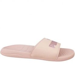 Klapki damskie Puma Popcat 20. Brązowe klapki damskie Puma, bez wzorów, z materiału, bez obcasa. Za 201.65 zł.
