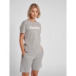 Koszulka sportowa z krótkim rękawem damska Hummel Cotton Logo. Niebieskie bluzki sportowe damskie HUMMEL, m, bez wzorów, z bawełny, bez ramiączek. Za 59.00 zł.