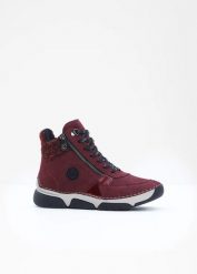 Botki sznurowane marki Rieker. Czerwone botki damskie bonprix, bez obcasa, bez zapięcia. Za 329.99 zł.