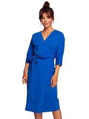 Be Wear Sukienka w kolorze niebieskim rozmiar: XXL. Niebieskie sukienki damskie Be Wear, xxl, bez wzorów, bez kołnierzyka, bez ramiączek, midi, kopertowe. Za 206.42 zł.