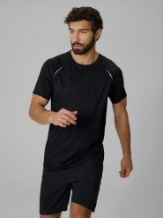 4F Koszulka do biegania szybkoschnąca męska - czarna M. Czarne t-shirty sportowe męskie 4f, m, z tkaniny, bez ramiączek, do biegania. Za 129.99 zł.