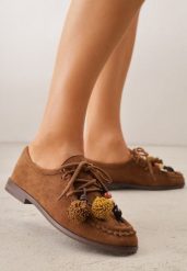 Brązowe Mokasyny VICES z Wkładką ze Skóry Natualnej Ozdobione Koralikami. Brązowe mokasyny damskie Born2be, z materiału. Za 99.99 zł.