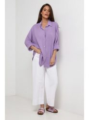 Lin Passion Lniana koszula w kolorze fioletowym rozmiar: 40/42. Różowe koszule damskie Lin Passion, bez wzorów, ze lnu, klasyczne, bez kołnierzyka, bez ramiączek. Za 130.99 zł.