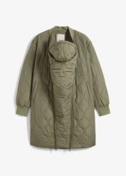 Lekki płaszcz ciążowy 3w1, z wstawką na nosidełko. Zielone płaszcze damskie bonprix, bez wzorów, moda ciążowa. Za 349.99 zł.