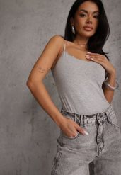 Ciemnoszary Bawełniany Top Bieliźniany z Koronką przy Dekolcie Berinda. Szare topy damskie Renee, m, bez wzorów, z bawełny, bez kołnierzyka. Za 39.99 zł.