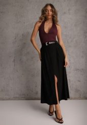 Czarna Rozkloszowana Spódnica z Wiskozy Zdobiona Rozcięciem i Paskiem Urilia. Czarne spódniczki damskie Renee, l, z aplikacjami, z koronki, eleganckie, maxi, rozkloszowane. Za 129.99 zł.