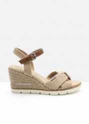 Sandały Tom Tailor, na koturnie o wyglądzie plecionki. Brązowe sandały damskie bonprix, bez wzorów, bez obcasa, na koturnie. Za 249.99 zł.