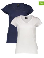 G-Star Koszulki (2 szt.) w kolorze granatowo-białym rozmiar: M. Białe t-shirty damskie G-Star, m, bez wzorów, z bawełny, bez kołnierzyka. Za 135.49 zł.