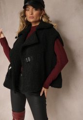Czarna Kamizelka z Barankowego Futerka Zapinana na Klamrę przy Pasku Hetirani. Czarne kamizelki damskie Renee, l, z bawełny. Za 239.99 zł.