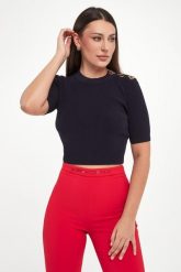 Sweter damski cropped ELISABETTA FRANCHI. Swetry klasyczne damskie Elisabetta Franchi, bez kołnierzyka. Za 1,289.00 zł.