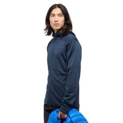 Kurtka z kapturem Haglöfs L.I.M Mid Fast II. Niebieskie kurtki męskie Haglöfs, l, bez wzorów, sportowe, z kapturem. W wyprzedaży za 604.00 zł.