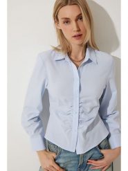 Happiness Istanbul Bluzka w kolorze błękitnym rozmiar: 34. Niebieskie bluzki damskie Happiness Istanbul, bez wzorów, bez kołnierzyka, bez ramiączek. Za 52.99 zł.