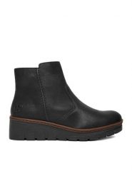 Rieker Botki CEO-X9165-00 Czarny. Czarne botki damskie Rieker, z materiału, bez obcasa, na koturnie, bez zapięcia. Za 279.99 zł.
