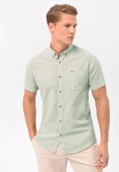 Koszula z lnem, Regular Fit, C-LIN. Zielone koszule męskie Volcano, m, bez wzorów, z bawełny, bez kołnierzyka, bez ramiączek. Za 139.99 zł.