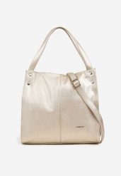 Złota Torebka w Typie Shopper z Paskiem i Rączką Soreline. Żółte shopper bag damskie Renee, bez wzorów, z jeansu, bez dodatków. Za 149.99 zł.
