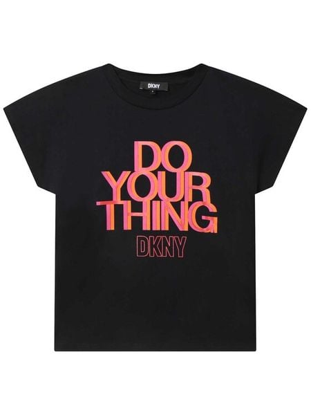 DKNY T-Shirt D35S88 D Czarny Regular Fit. Czarne koszulki dziewczęce DKNY, s, bez wzorów, z bawełny, bez ramiączek. Za 159.99 zł.