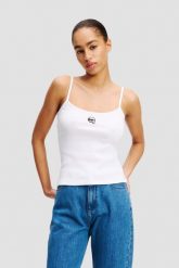 KARL LAGERFELD Biały damski top Ikon Patch Tank Top. Białe topy damskie Karl Lagerfeld, s, bez wzorów, bez kołnierzyka. W wyprzedaży za 219.99 zł.