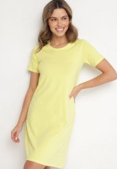 Żółta Bawełniana Sukienka o Kroju Typu T-shirt Nilisea. Żółte sukienki damskie Born2be, l, bez wzorów, z bawełny, bez kołnierzyka. Za 34.99 zł.
