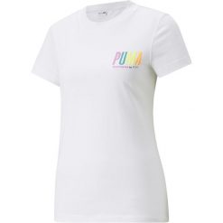 Koszulka treningowa damska Puma Swxp Graphic. Białe t-shirty damskie Puma, s, bez wzorów, bez kołnierzyka. Za 219.99 zł.