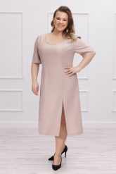 Elegancka beżowa koktajlowa sukienka Helen XXL OVERSIZE WIOSNA. Brązowe sukienki damskie Moda Size Plus Iwanek, na wiosnę, s, bez wzorów, z elastanu, eleganckie, bez kołnierzyka, bez ramiączek, mini, oversize. Za 279.90 zł.