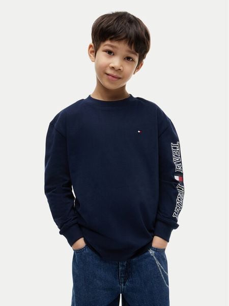 Tommy Hilfiger Bluzka Graphic KB0KB10512 Granatowy Regular Fit. Niebieskie t-shirty chłopięce Tommy Hilfiger, bez wzorów, z bawełny, bez ramiączek. Za 169.99 zł.