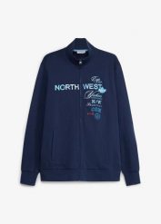 Bluza rozpinana ze stójką, z czystej bawełny. Niebieskie bluzy bez kaptura męskie bonprix, m, z bawełny. Za 149.99 zł.