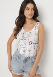 Biały Top z Bawełny z Napisami Savanette. Białe topy damskie Born2be, l, bez wzorów, z bawełny, bez kołnierzyka. Za 29.99 zł.