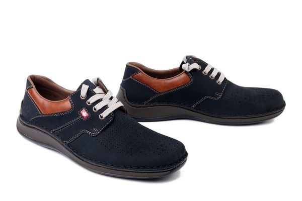 RIEKER 05207-15 blue, półbuty męskie. Niebieskie półbuty męskie Rieker, na lato, bez zapięcia. Za 369.90 zł.