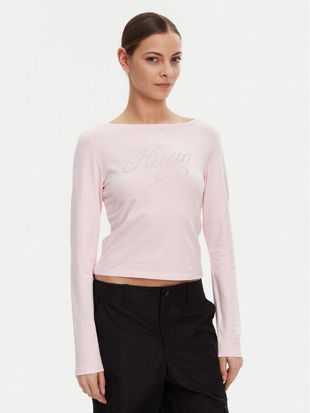 HUGO Bluzka 50537227 Różowy Slim Fit. Czerwone bluzki damskie Hugo, xs, bez wzorów, z bawełny, bez ramiączek. Za 209.99 zł.