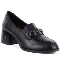 Skórzane półbuty damskie lordsy na obcasie czarne Vinceza 18116. Czarne mokasyny damskie VINCEZA, ze skóry. Za 199.99 zł.