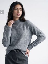 Klasyczny sweter z półgolfem, z domieszką wełny - szary. Szare swetry klasyczne damskie Sinsay, l, z wełny, bez kołnierzyka. Za 59.99 zł.