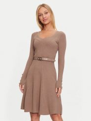 Marciano Guess Sukienka dzianinowa Luna 4BGK00 5613Z Beżowy Regular Fit. Brązowe sukienki damskie Marciano Guess, z aplikacjami, z dzianiny, bez kołnierzyka, bez ramiączek. Za 479.99 zł.