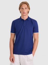 4F Koszulka polo regular męska - granatowa L. Niebieskie koszulki polo męskie 4f, l, bez wzorów, z bawełny, bez ramiączek. Za 89.99 zł.
