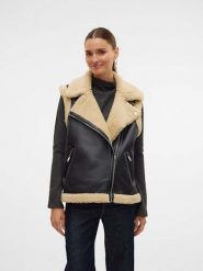 Vero Moda Kamizelka "Peggy" w kolorze czarno-beżowym ze skóry syntetycznej rozmiar: L. Brązowe kamizelki damskie Vero Moda, l, ze skóry. Za 105.63 zł.