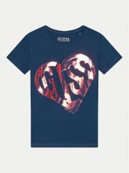 Guess T-Shirt J4YI42 K6YW4 Granatowy Regular Fit. Niebieskie koszulki dziewczęce Guess, z aplikacjami, z bawełny, bez ramiączek. Za 59.99 zł.