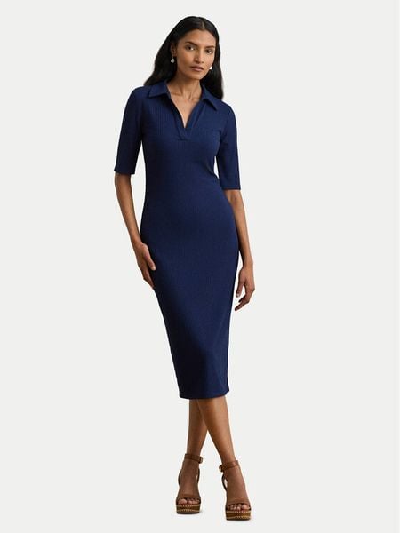 LAUREN RALPH LAUREN Sukienka dzianinowa 200973609002 Granatowy Slim Fit. Niebieskie sukienki damskie Lauren Ralph Lauren, xl, bez wzorów, z dzianiny, bez kołnierzyka, bez ramiączek. Za 655.99 zł.