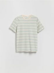 T-shirt regular w paski - morski. Zielone t-shirty męskie Reserved, l, bez wzorów, z bawełny, bez kołnierzyka. Za 69.99 zł.