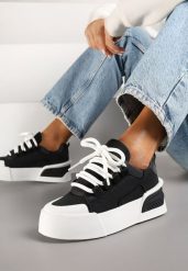 Czarne Streetwearowe Sneakersy Trampki na Platformie Danenith. Czarne trampki i tenisówki damskie Renee, bez wzorów, z jeansu. Za 89.99 zł.