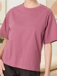 Gładka koszulka z krótkim rękawem - różowy. Czerwone t-shirty damskie Sinsay, l, bez wzorów, bez kołnierzyka. Za 29.99 zł.