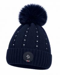 Zimowa czapka jeździecka granatowa. Szare czapki męskie EQUUS BRAND, na zimę, z aplikacjami, z materiału, eleganckie. Za 79.99 zł.