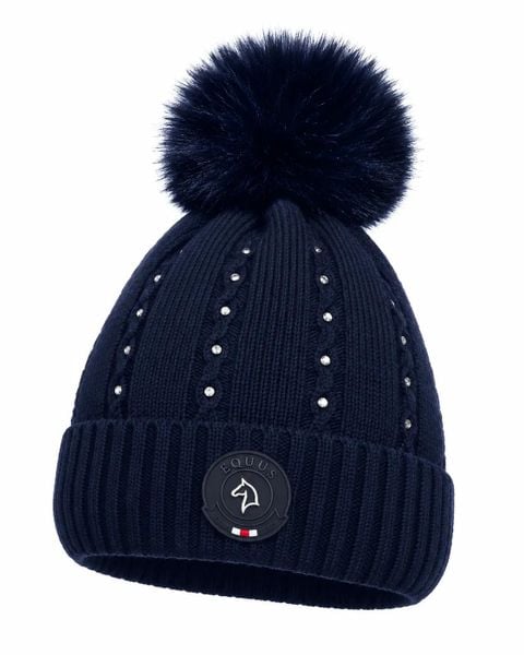 Zimowa czapka jeździecka granatowa. Szare czapki męskie EQUUS BRAND, na zimę, z aplikacjami, z materiału, eleganckie. Za 79.99 zł.