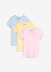 T-shirt (3 szt.) z bawełny organicznej. Czerwone koszulki dziewczęce bonprix, bez wzorów, z bawełny, bez ramiączek. Za 67.99 zł.